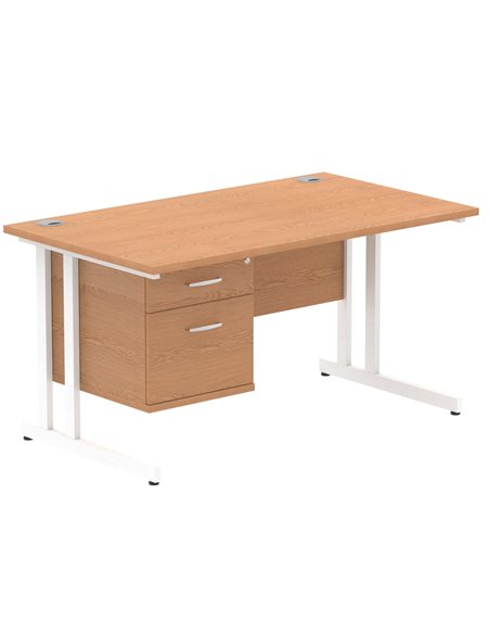 Dynamic Impulse 1400 x 800mm Straight Office Desk Oak Top Cantilever 1 x 2 Drawer Fixed Pedestal MI002662 - pic 74676 | FastDaddyshop