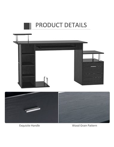HOMCOM Computer Desk PC Workstation with Drawer Shelves CPU Storage Rack Home Office Furniture (BLACK)