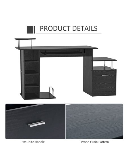 HOMCOM Computer Desk PC Workstation with Drawer Shelves CPU Storage Rack Home Office Furniture (BLACK) - pic 7468 | FastDaddyshop