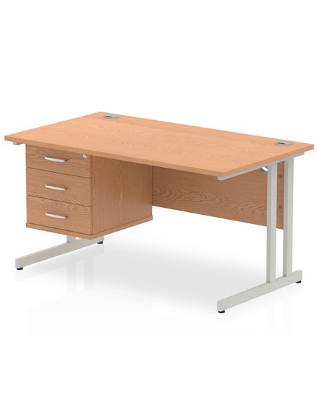 Dynamic Impulse 1400 x 800mm Straight Office Desk Oak Top Cantilever 1 x 3 Drawer Fixed Pedestal MI002666 - pic 74688 | FastDaddyshop
