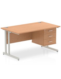 Dynamic Impulse 1400 x 800mm Straight Office Desk Oak Top Cantilever 1 x 3 Drawer Fixed Pedestal MI002666 2