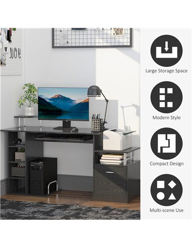 HOMCOM Computer Desk PC Workstation with Drawer Shelves CPU Storage Rack Home Office Furniture (BLACK)