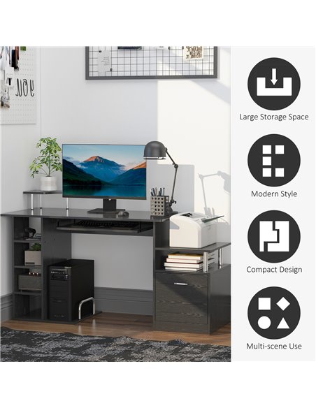 HOMCOM Computer Desk PC Workstation with Drawer Shelves CPU Storage Rack Home Office Furniture (BLACK) - pic 7469 | FastDaddyshop