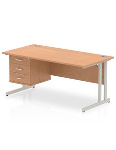 Dynamic Impulse 1600 x 800mm Straight Office Desk Oak Top Cantilever 1 x 3 Drawer Fixed Pedestal MI002667