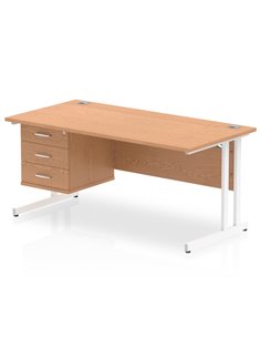 Dynamic Impulse 1600 x 800mm Straight Office Desk Oak Top Cantilever 1 x 3 Drawer Fixed Pedestal MI002671