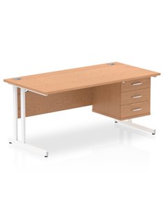 Dynamic Impulse 1600 x 800mm Straight Office Desk Oak Top Cantilever 1 x 3 Drawer Fixed Pedestal MI002671 2