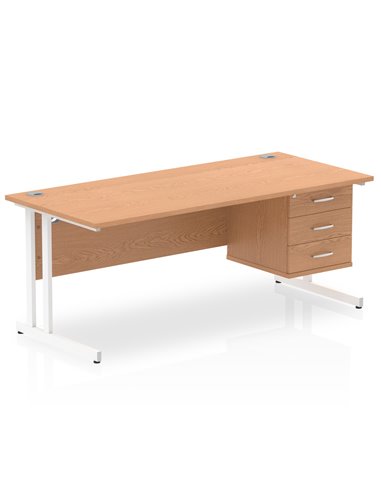 Dynamic Impulse 1800 x 800mm Straight Office Desk Oak Top Cantilever 1 x 3 Drawer Fixed Pedestal MI002672
