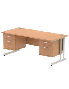 Dynamic Impulse 1800 x 800mm Straight Office Desk Oak Top Cantilever 2 x 2 Drawer Fixed Pedestal MI002676