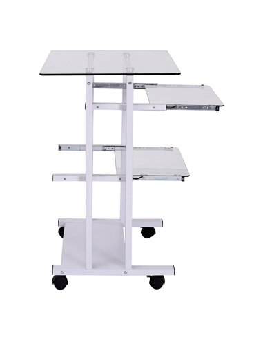 HOMCOM Computer Desk Glass Table Workstation Laptop pc desk mobile  with wheels White