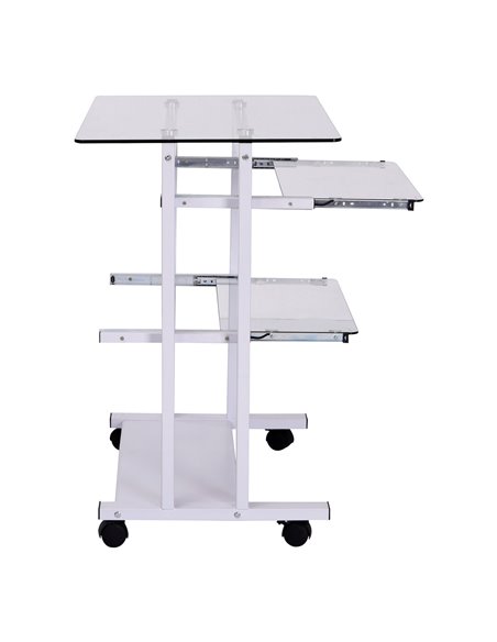 HOMCOM Computer Desk Glass Table Workstation Laptop pc desk mobile  with wheels White - pic 7472 | FastDaddyshop