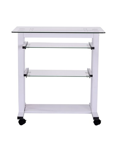 HOMCOM Computer Desk Glass Table Workstation Laptop pc desk mobile  with wheels White