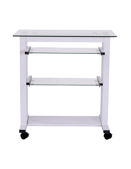 HOMCOM Computer Desk Glass Table Workstation Laptop pc desk mobile  with wheels White - pic 7475 | FastDaddyshop