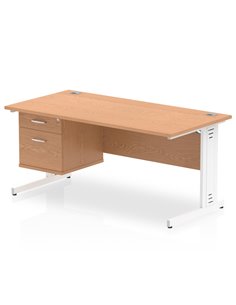 Dynamic Impulse 1600 x 800mm Straight Office Desk Oak Top Cable Managed 1 x 2 Drawer Fixed Pedestal MI002743