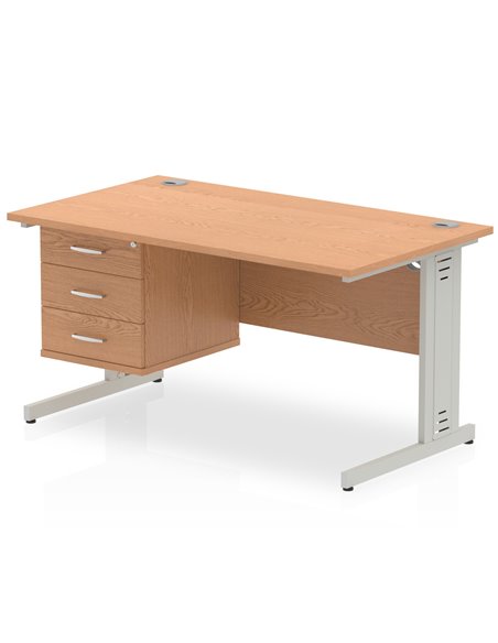 Dynamic Impulse 1400 x 800mm Straight Office Desk Oak Top Cable Managed 1 x 3 Drawer Fixed Pedestal MI002746 - pic 74760 | FastDaddyshop