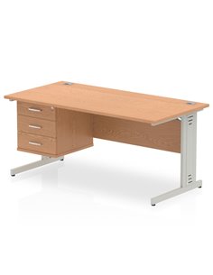 Dynamic Impulse 1600 x 800mm Straight Office Desk Oak Top Cable Managed 1 x 3 Drawer Fixed Pedestal MI002747