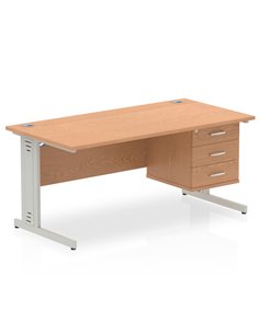 Dynamic Impulse 1600 x 800mm Straight Office Desk Oak Top Cable Managed 1 x 3 Drawer Fixed Pedestal MI002747 2