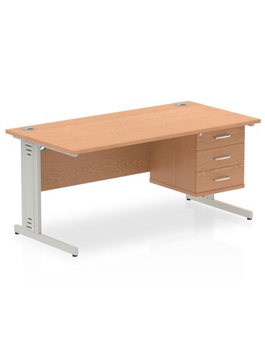 Dynamic Impulse 1600 x 800mm Straight Office Desk Oak Top Cable Managed 1 x 3 Drawer Fixed Pedestal MI002747