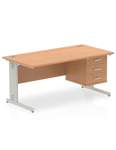 Dynamic Impulse 1600 x 800mm Straight Office Desk Oak Top Cable Managed 1 x 3 Drawer Fixed Pedestal MI002747 - pic 74763 | FastDaddyshop