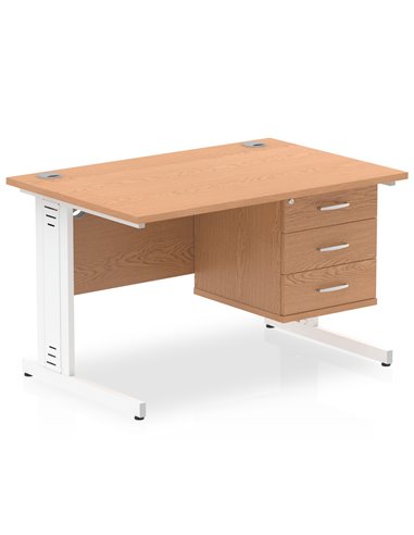 Dynamic Impulse 1200 x 800mm Straight Office Desk Oak Top Cable Managed 1 x 3 Drawer Fixed Pedestal MI002749