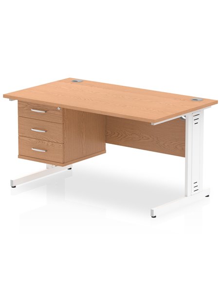 Dynamic Impulse 1400 x 800mm Straight Office Desk Oak Top Cable Managed 1 x 3 Drawer Fixed Pedestal MI002750 - pic 74768 | FastDaddyshop