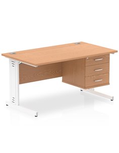 Dynamic Impulse 1400 x 800mm Straight Office Desk Oak Top Cable Managed 1 x 3 Drawer Fixed Pedestal MI002750 2