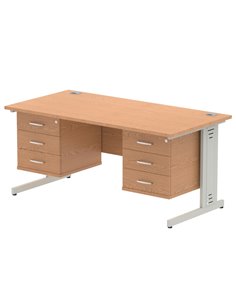 Dynamic Impulse 1600 x 800mm Straight Office Desk Oak Top Cable Managed 2 x 3 Drawer Fixed Pedestal MI002763