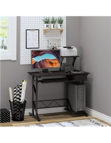 HOMCOM Computer Desk with Display Stand, Executive Wooden PC Tray Table Home Office Storage Workstation
