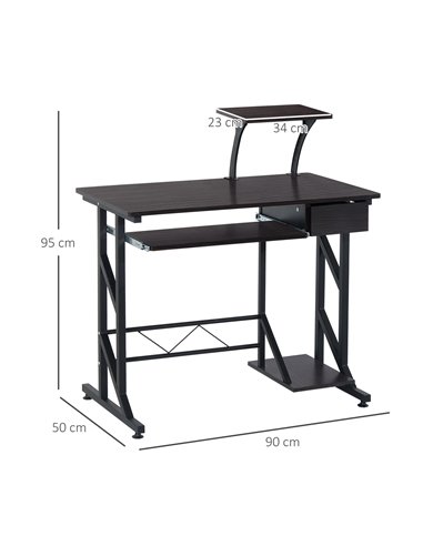 HOMCOM Computer Desk with Display Stand, Executive Wooden PC Tray Table Home Office Storage Workstation