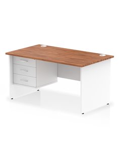 Dynamic Impulse 1400 x 800mm Straight Office Desk Walnut Top Panel End with 1 x 3 Drawer Fixed Pedestal TT000172