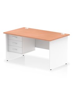 Dynamic Impulse 1400 x 800mm Straight Office Desk Beech Top Panel End with 1 x 3 Drawer Fixed Pedestal TT000174