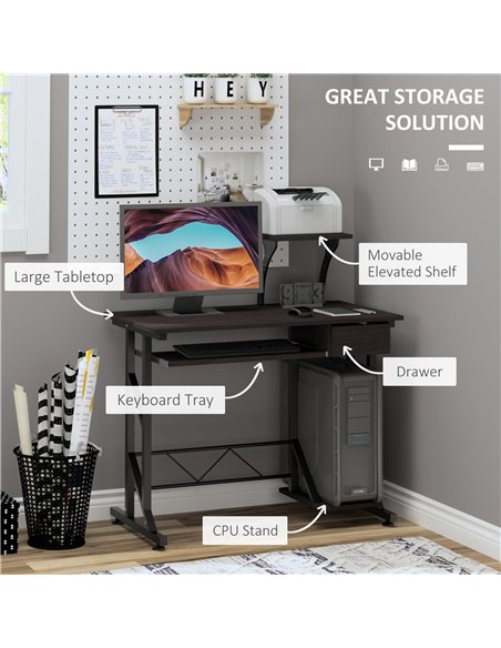 HOMCOM Computer Desk with Display Stand, Executive Wooden PC Tray Table Home Office Storage Workstation - pic 7480 | FastDaddyshop