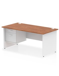 Dynamic Impulse 1600 x 800mm Straight Desk Walnut Top Panel End with 1 x 2 Drawer Fixed Pedestal TT000177