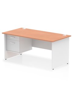 Dynamic Impulse 1600 x 800mm Straight Desk Beech Top Panel End with 1 x 2 Drawer Fixed Pedestal TT000182