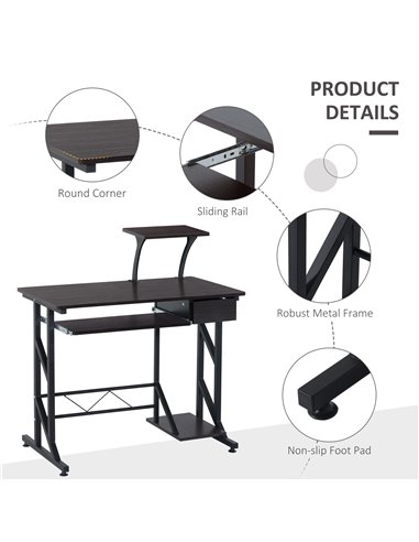 HOMCOM Computer Desk with Display Stand, Executive Wooden PC Tray Table Home Office Storage Workstation