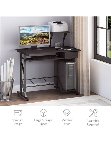 HOMCOM Computer Desk with Display Stand, Executive Wooden PC Tray Table Home Office Storage Workstation - pic 7482 | FastDaddyshop