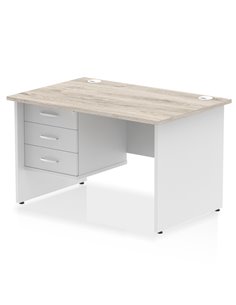 Dynamic Impulse 1200 x 800mm Straight Desk Grey Oak Top Panel End with 1 x 3 Drawer Fixed Pedestal TT000208