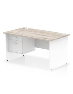 Dynamic Impulse 1400 x 800mm Straight Office Desk Grey Oak Top Panel End with 1 x 2 Drawer Fixed Pedestal TT000209