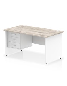 Dynamic Impulse 1400 x 800mm Straight Office Desk Grey Oak Top Panel End with 1 x 3 Drawer Fixed Pedestal TT000210