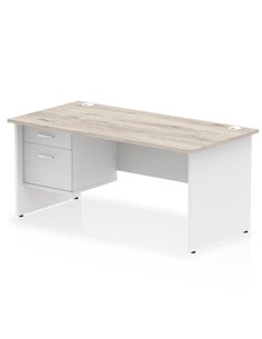 Dynamic Impulse 1600 x 800mm Straight Desk Grey Oak Top Panel End with 1 x 2 Drawer Fixed Pedestal TT000211