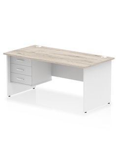 Dynamic Impulse 1600 x 800mm Straight Desk Grey Oak Top Panel End with 1 x 3 Drawer Fixed Pedestal TT000212