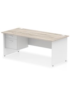 Dynamic Impulse 1800 x 800mm Straight Desk Grey Oak Top Panel End with 1 x 2 Drawer Fixed Pedestal TT000216