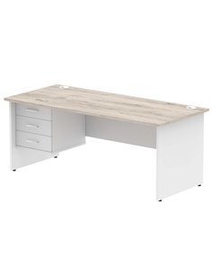 Dynamic Impulse 1800 x 800mm Straight Desk Grey Oak Top Panel End with 1 x 3 Drawer Fixed Pedestal TT000217