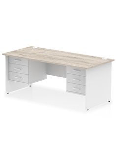Dynamic Impulse 1800 x 800mm Straight Desk Grey Oak Top Panel End with 2 x 3 Drawer Fixed Pedestal TT000220