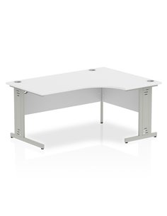 Dynamic Impulse 1600mm Right Crescent Office Desk White Top Silver Cable Managed Leg I000492