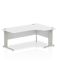 Dynamic Impulse 1800mm Right Crescent Office Desk White Top Silver Cable Managed Leg I000494