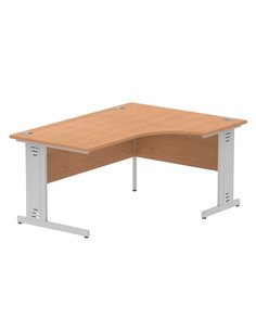 Dynamic Impulse 1600mm Left Crescent Office Desk Oak Top Silver Cable Managed Leg I000863
