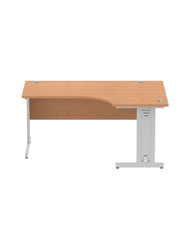 Dynamic Impulse 1600mm Left Crescent Office Desk Oak Top Silver Cable Managed Leg I000863