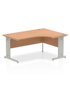 Dynamic Impulse 1600mm Right Crescent Office Desk Oak Top Silver Cable Managed Leg I000864