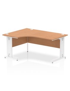Dynamic Impulse 1600mm Left Crescent Office Desk Oak Top White Cable Managed Leg I002848
