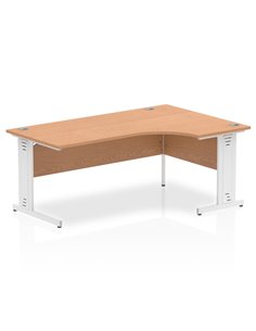 Dynamic Impulse 1800mm Right Crescent Office Desk Oak Top White Cable Managed Leg I002851